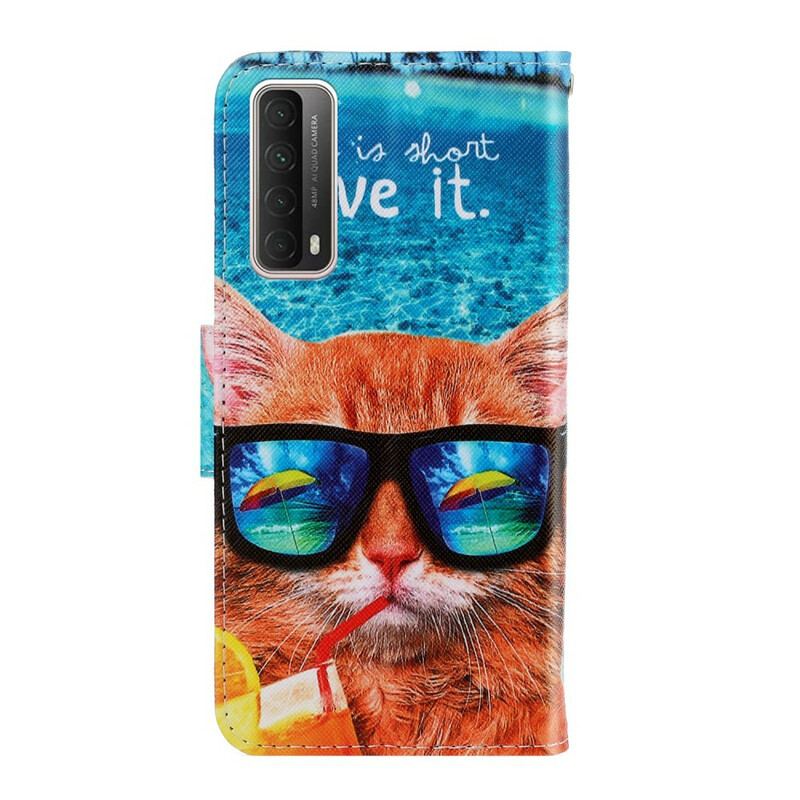 Flip Cover Huawei P Smart 2021 Med Snor Cat Live It Strappy