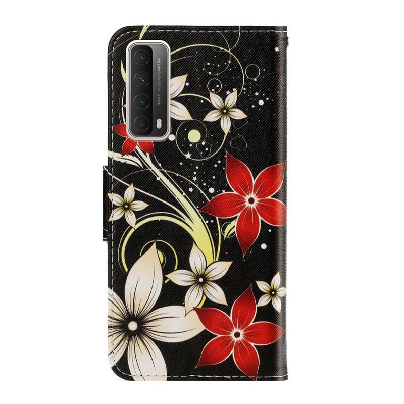 Flip Cover Huawei P Smart 2021 Med Snor Farverige Strappy Blomster