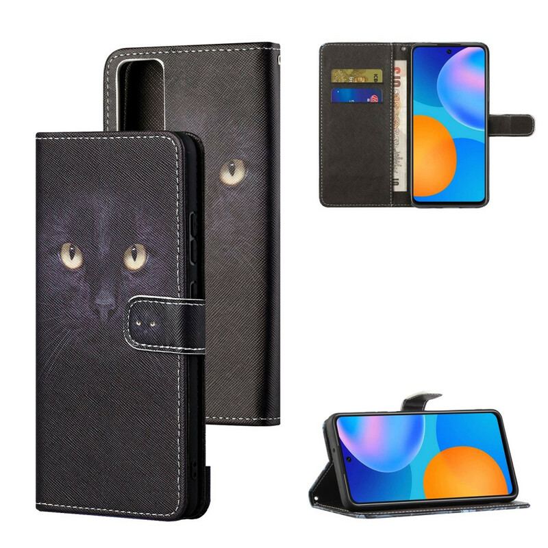 Flip Cover Huawei P Smart 2021 Med Snor Strappy Black Cat Eyes