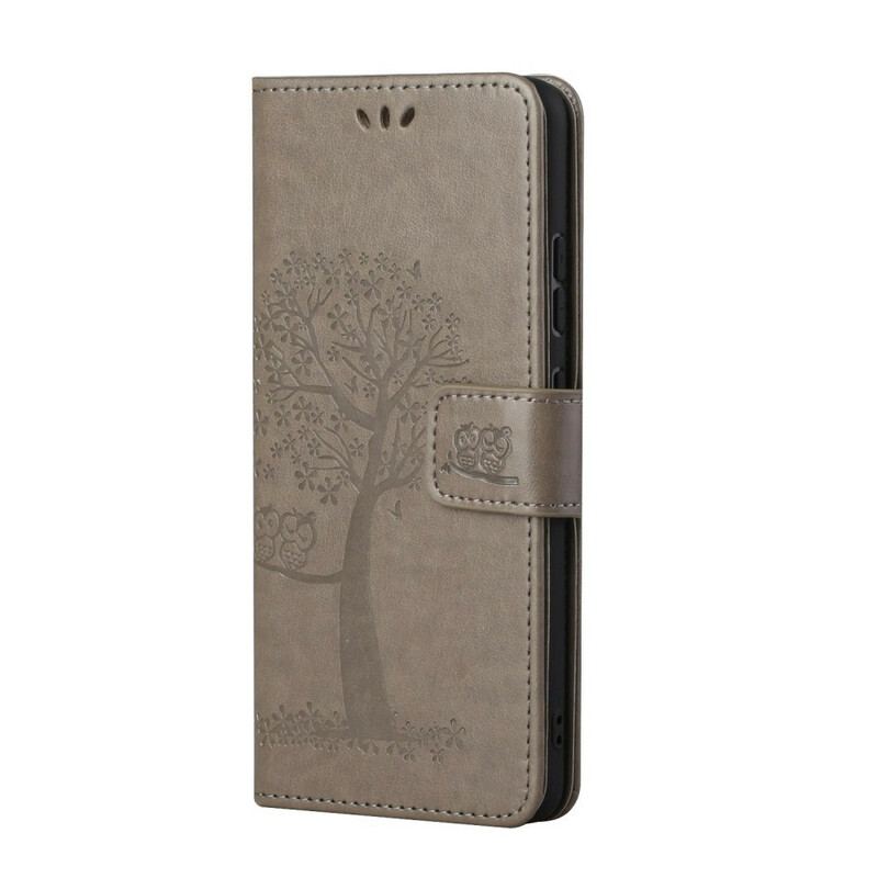 Flip Cover Huawei P Smart 2021 Med Snor Thong Træ Og Ugler