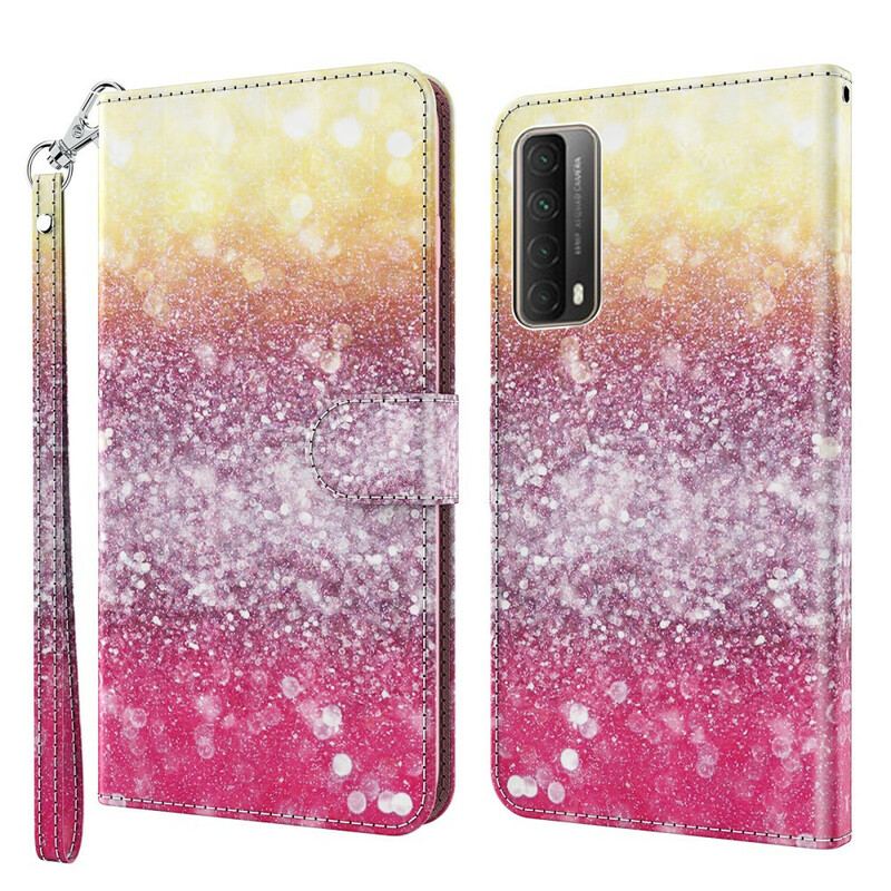 Læder Cover Huawei P Smart 2021 Magenta Glitter Gradient