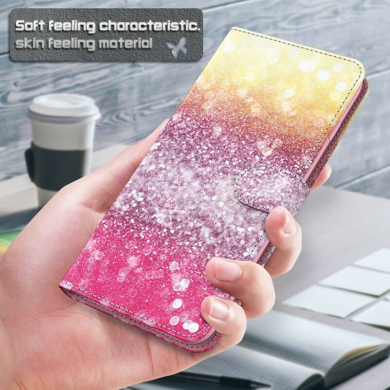 Læder Cover Huawei P Smart 2021 Magenta Glitter Gradient