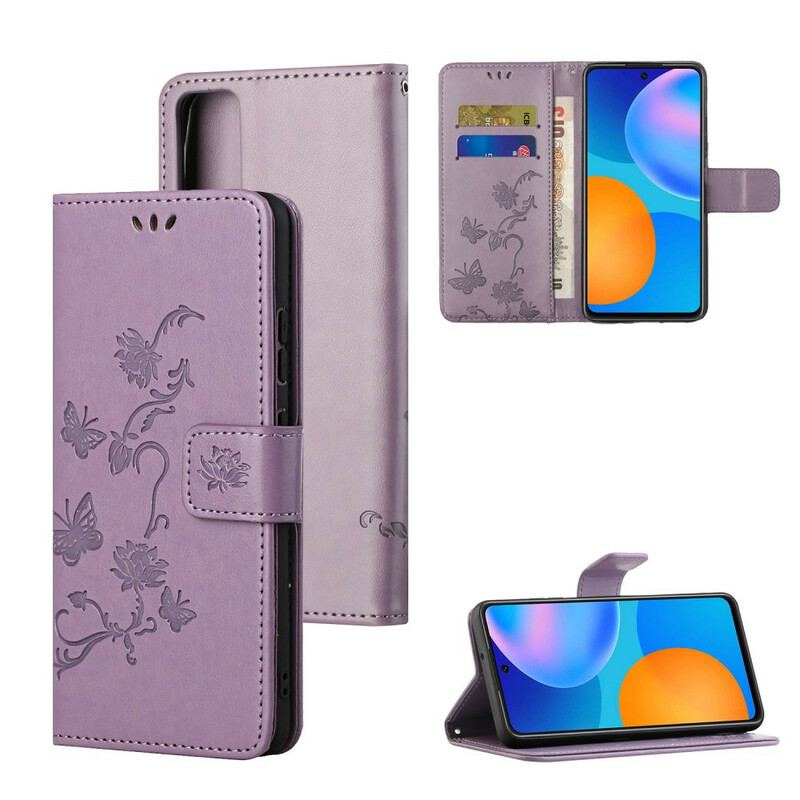 Læder Cover Huawei P Smart 2021 Med Snor Rem Blomster