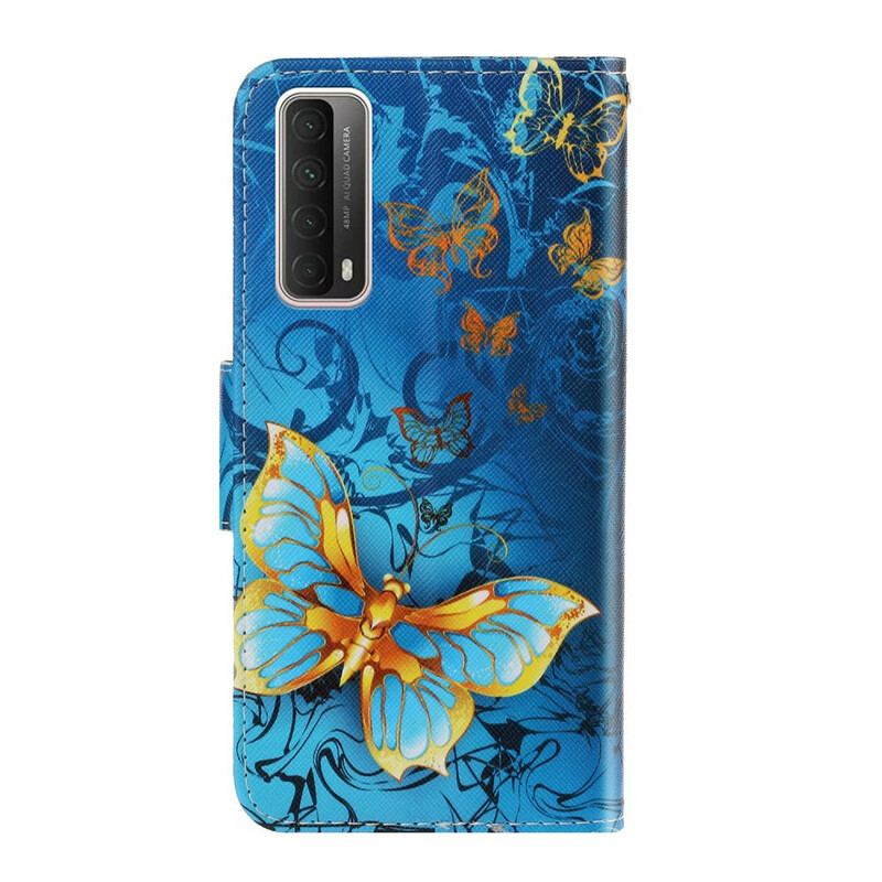 Læder Cover Huawei P Smart 2021 Med Snor Variationer Af Sommerfuglesrem