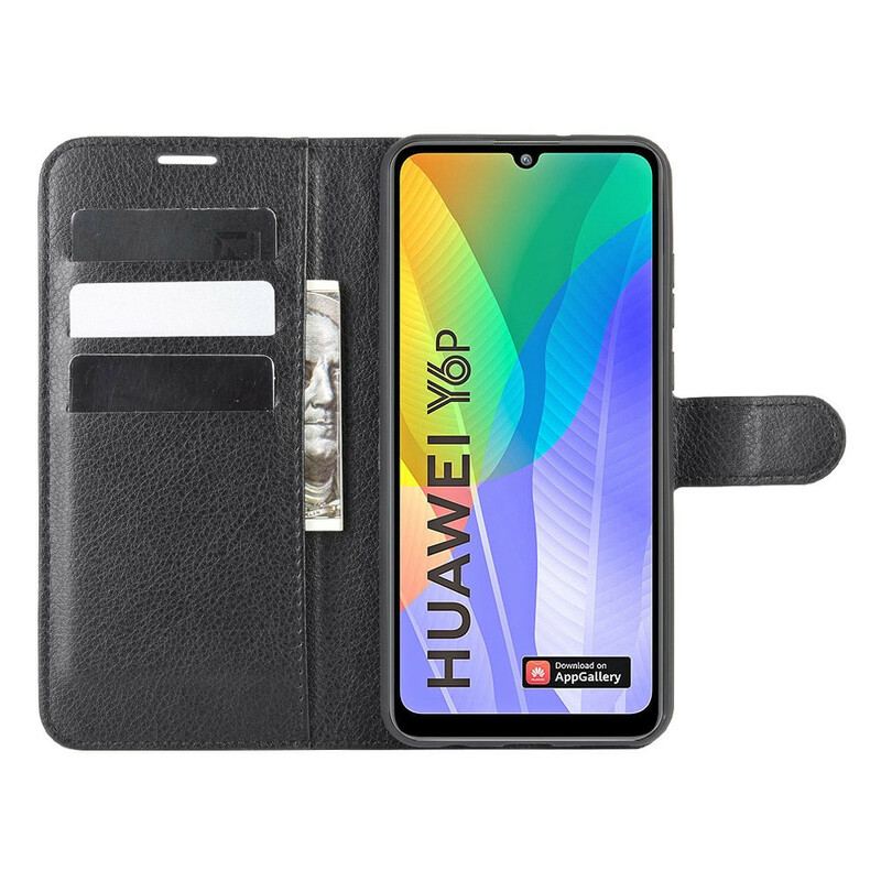 Flip Cover Huawei Y6p Klassisk Litchi Imiteret Læder