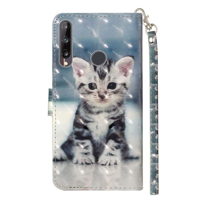 Læder Cover Huawei Y6p Med Snor Kitten Light Spots Med Rem