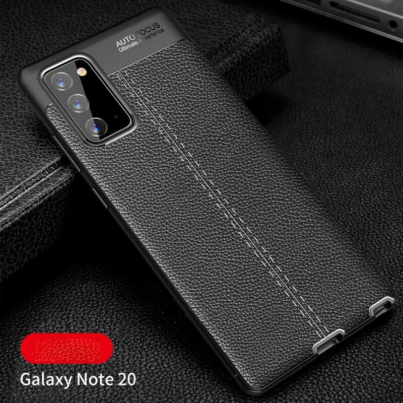 Cover Samsung Galaxy Note 20 Dobbelt Linje Litchi Læder Effekt