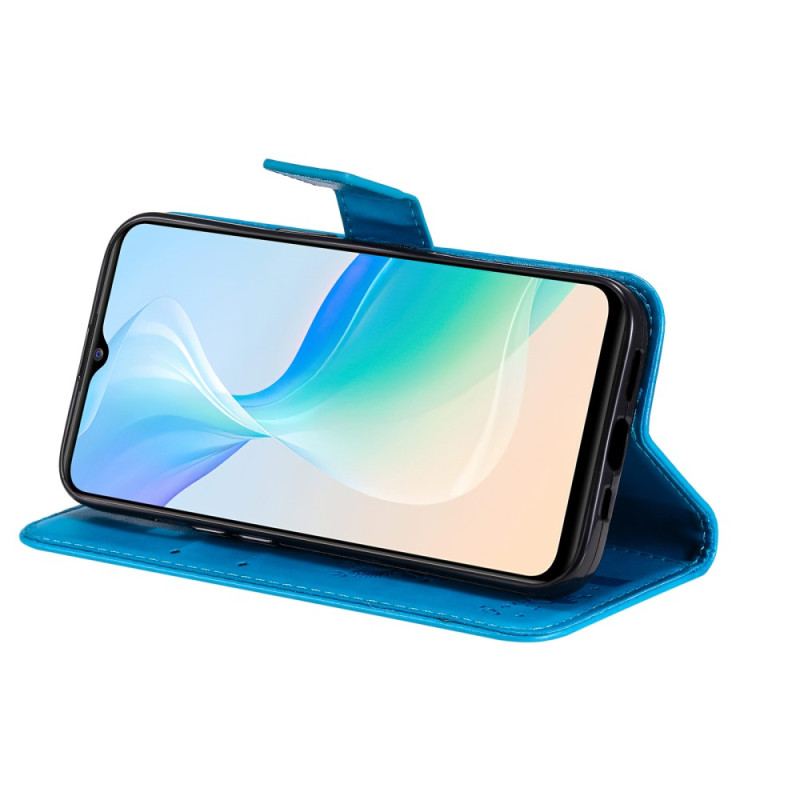 Flip Cover Vivo Y76 5G Med Snor Træ Og Strappy Kat