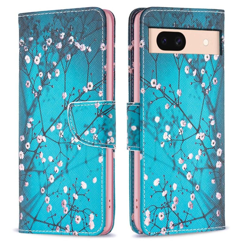 Læder Cover Google Pixel 8a Telefon Etui Blomstrende Grene