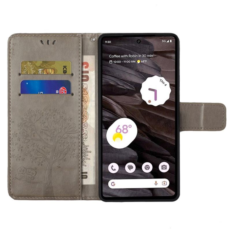 Læder Cover Google Pixel 8a Telefon Etui Ugle Og Snøretræ