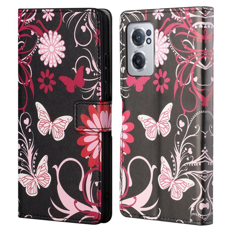 Flip Cover OnePlus Nord CE 2 5G Blomster Og Sommerfugle