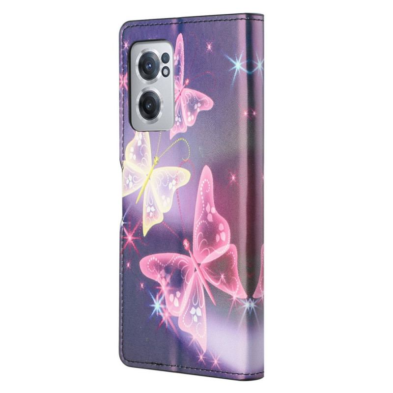 Læder Cover OnePlus Nord CE 2 5G Neon Sommerfugle