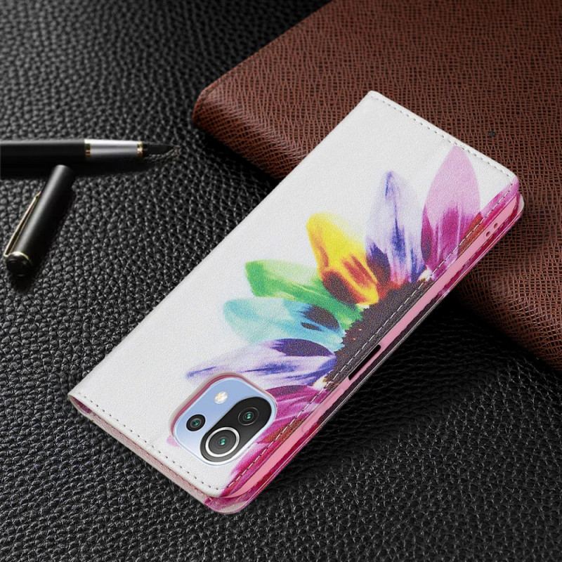 Cover Xiaomi Mi 11 Lite 4G / 5G / 5G NE Flip Cover Akvarel Blomst