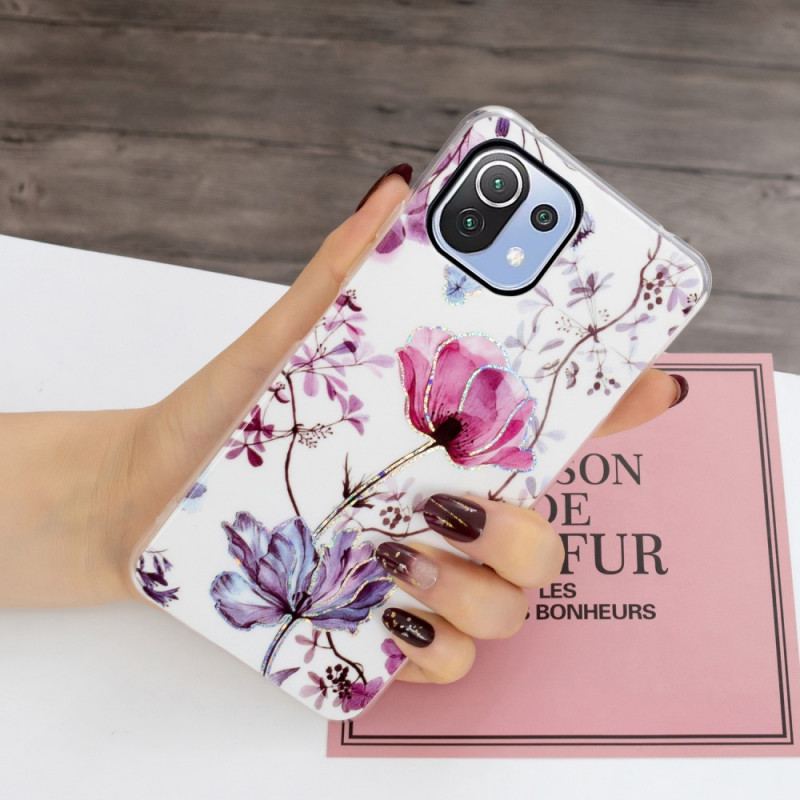 Cover Xiaomi Mi 11 Lite 4G / 5G / 5G NE Marmorerede Blomster