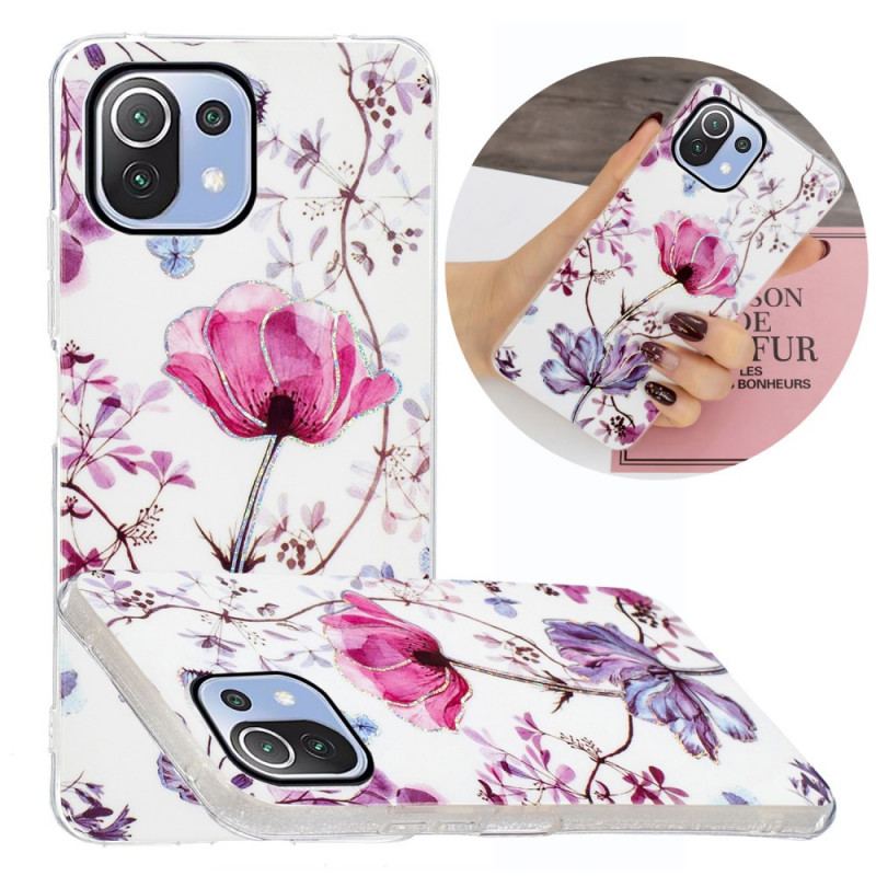 Cover Xiaomi Mi 11 Lite 4G / 5G / 5G NE Marmorerede Blomster