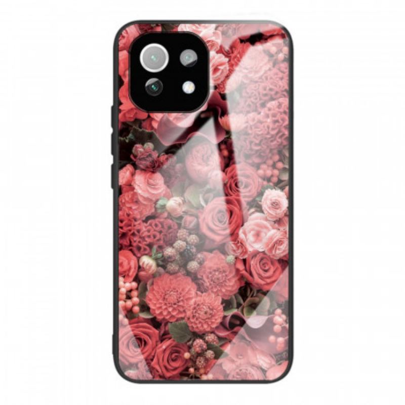 Cover Xiaomi Mi 11 Lite 4G / 5G / 5G NE Rose Blomster Hærdet Glas