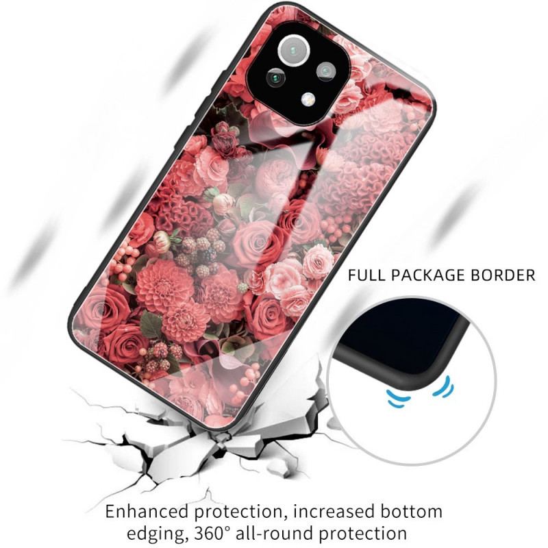 Cover Xiaomi Mi 11 Lite 4G / 5G / 5G NE Rose Blomster Hærdet Glas