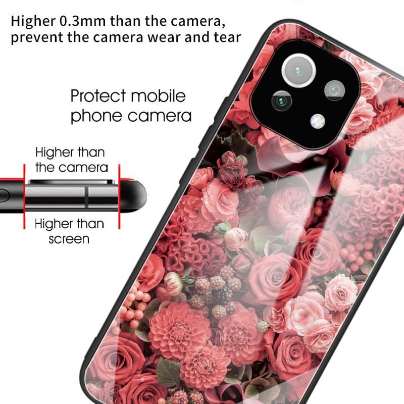 Cover Xiaomi Mi 11 Lite 4G / 5G / 5G NE Rose Blomster Hærdet Glas