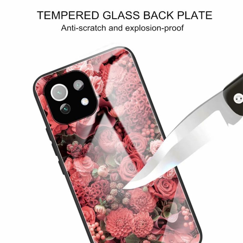 Cover Xiaomi Mi 11 Lite 4G / 5G / 5G NE Rose Blomster Hærdet Glas