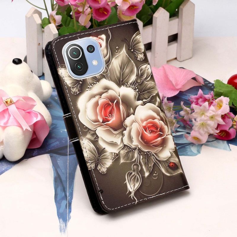 Flip Cover Xiaomi Mi 11 Lite 4G / 5G / 5G NE Gyldne Roser