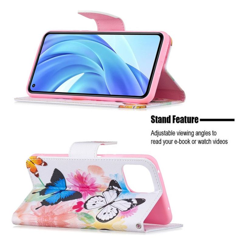 Flip Cover Xiaomi Mi 11 Lite 4G / 5G / 5G NE Malede Sommerfugle Og Blomster