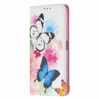 Flip Cover Xiaomi Mi 11 Lite 4G / 5G / 5G NE Malede Sommerfugle Og Blomster