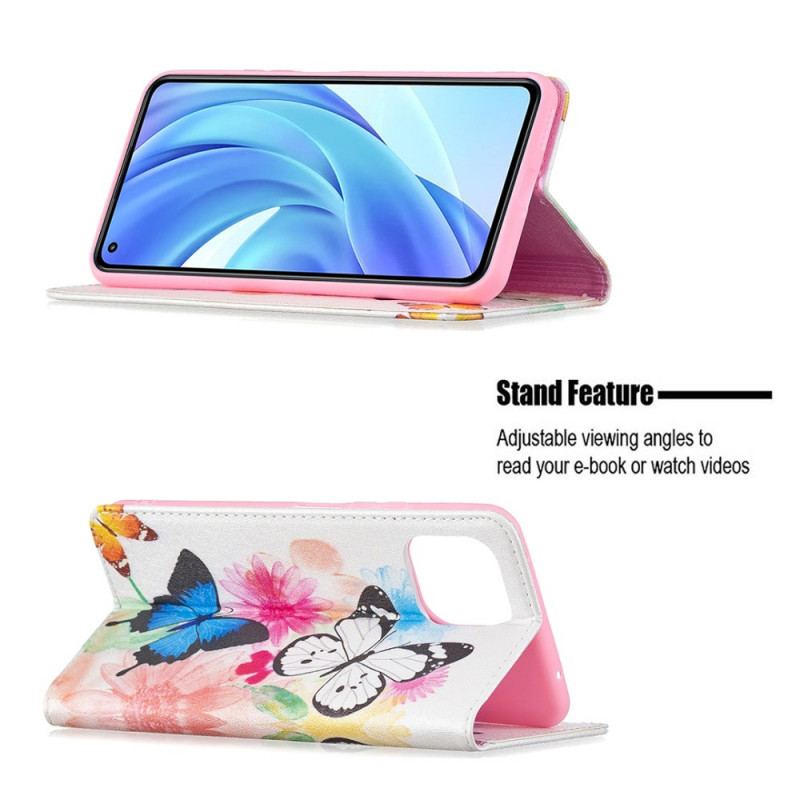 Flip Cover Xiaomi Mi 11 Lite 4G / 5G / 5G NE Malede Sommerfugle Og Blomster