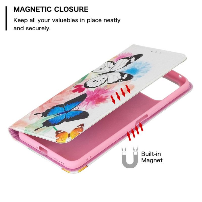 Flip Cover Xiaomi Mi 11 Lite 4G / 5G / 5G NE Malede Sommerfugle Og Blomster