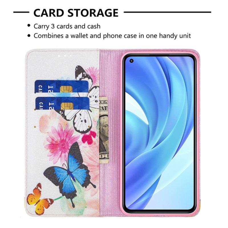 Flip Cover Xiaomi Mi 11 Lite 4G / 5G / 5G NE Malede Sommerfugle Og Blomster