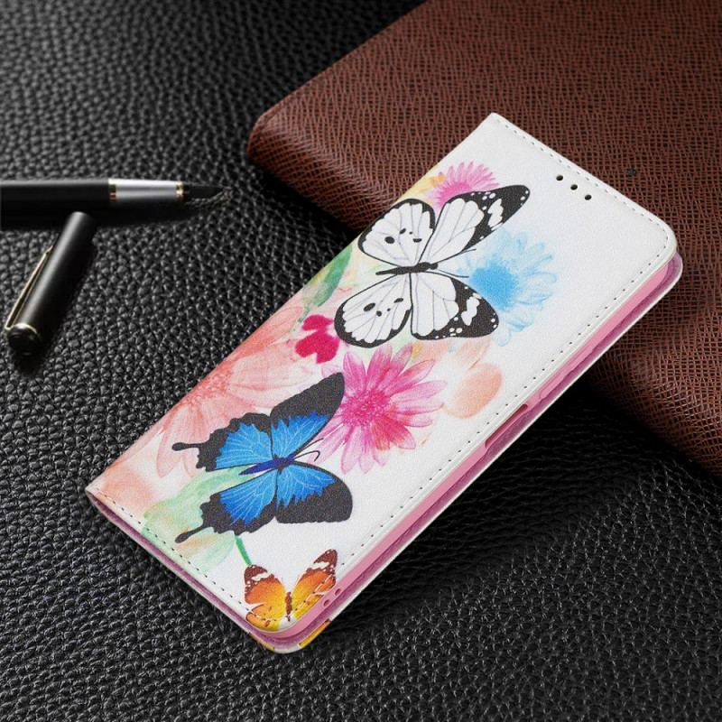 Flip Cover Xiaomi Mi 11 Lite 4G / 5G / 5G NE Malede Sommerfugle Og Blomster