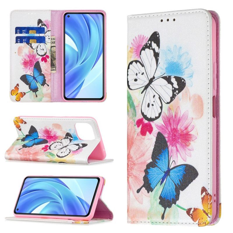 Flip Cover Xiaomi Mi 11 Lite 4G / 5G / 5G NE Malede Sommerfugle Og Blomster