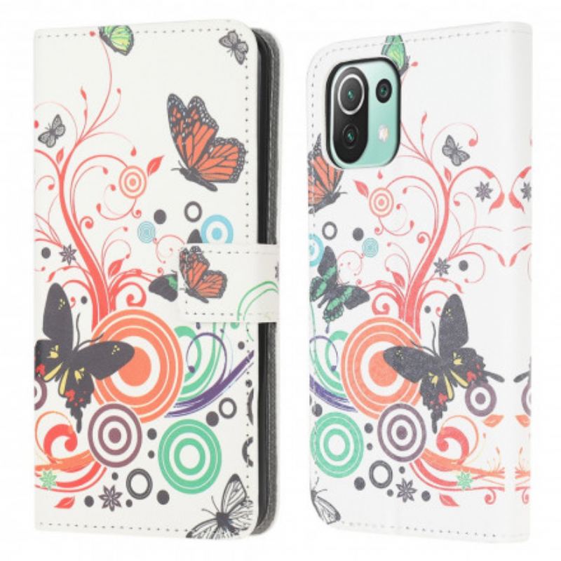 Flip Cover Xiaomi Mi 11 Lite 4G / 5G / 5G NE Sommerfugle Og Blomster