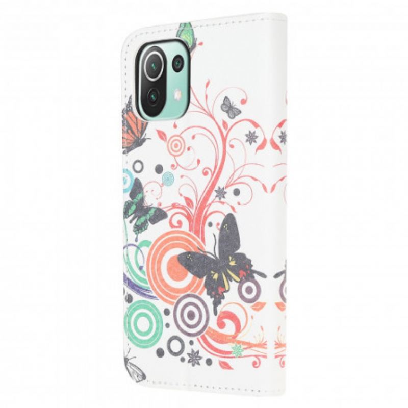 Flip Cover Xiaomi Mi 11 Lite 4G / 5G / 5G NE Sommerfugle Og Blomster