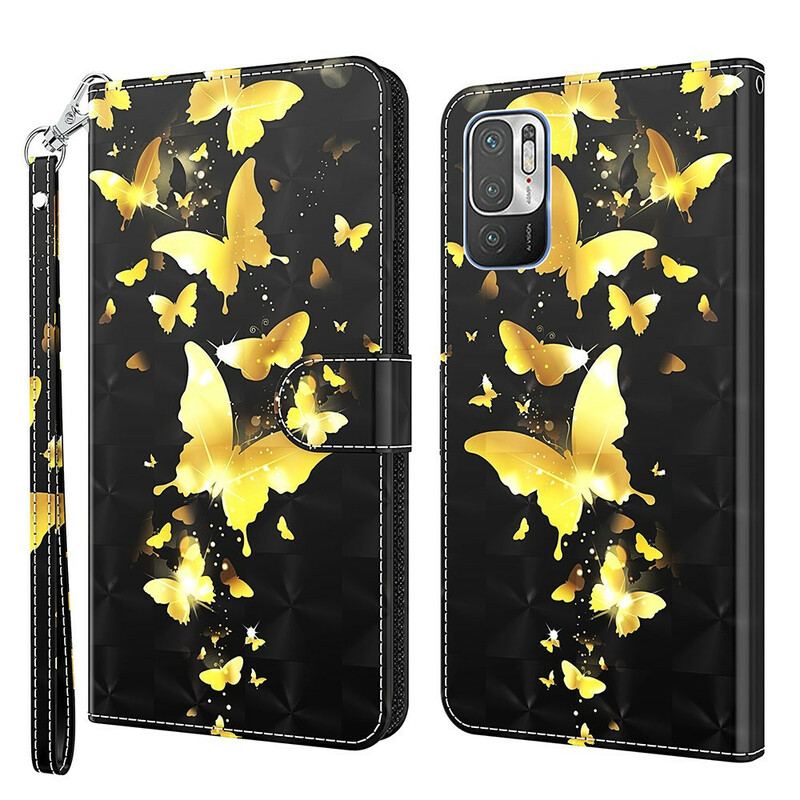 Flip Cover Poco M3 Pro 5G Gule Sommerfugle