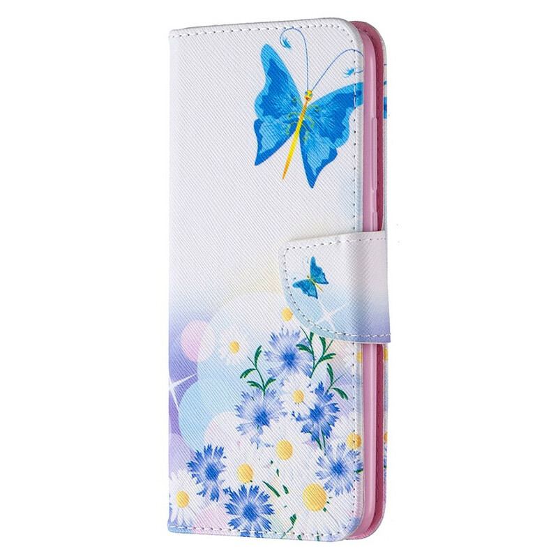 Flip Cover Xiaomi Redmi Note 9 Malede Sommerfugle Og Blomster