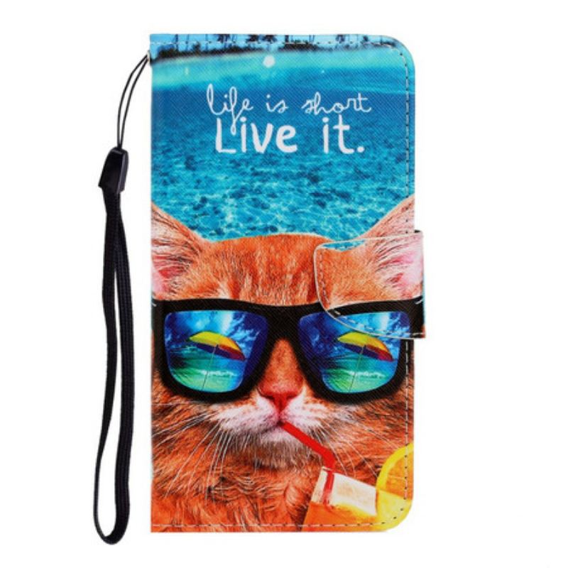 Flip Cover Xiaomi Redmi Note 9 Med Snor Cat Live It Strappy