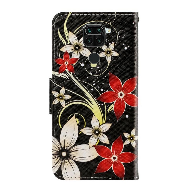 Flip Cover Xiaomi Redmi Note 9 Med Snor Farverige Strappy Blomster