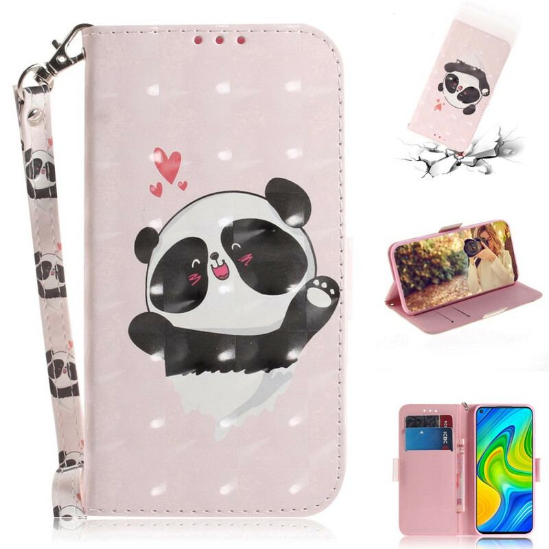 Flip Cover Xiaomi Redmi Note 9 Med Snor Panda Love Med Snor