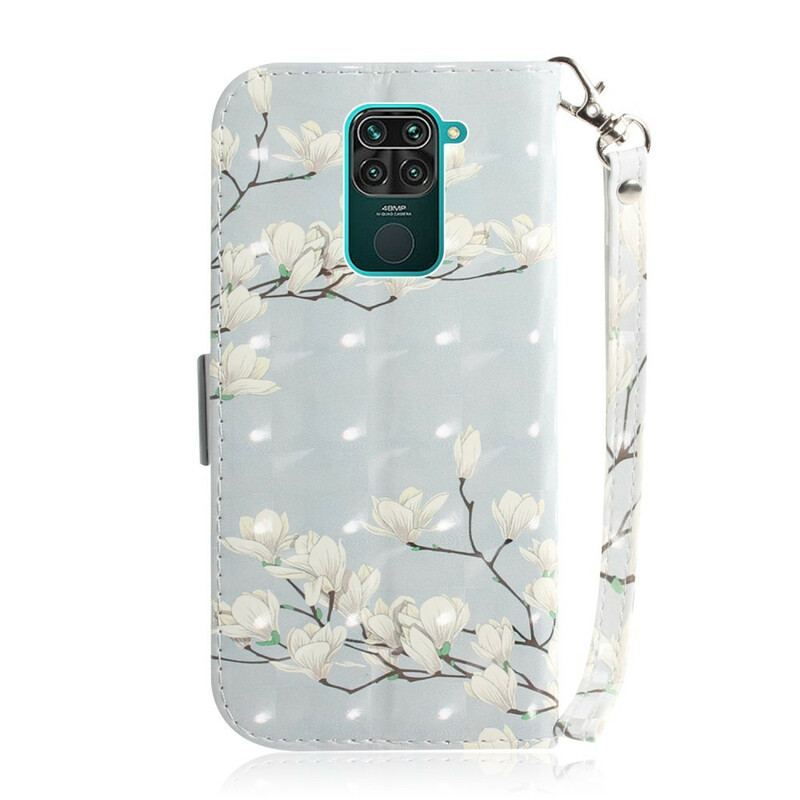 Flip Cover Xiaomi Redmi Note 9 Med Snor Rem Blomstertræ