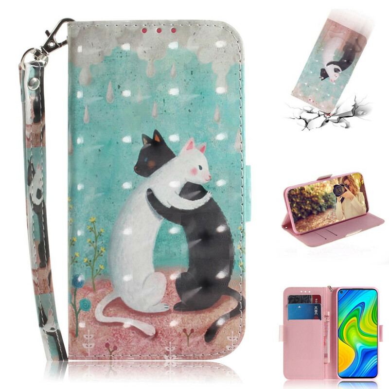 Flip Cover Xiaomi Redmi Note 9 Med Snor Strappy Cat Friends