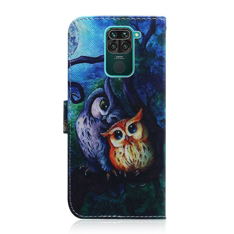 Læder Cover Xiaomi Redmi Note 9 Maleri Af Ugler