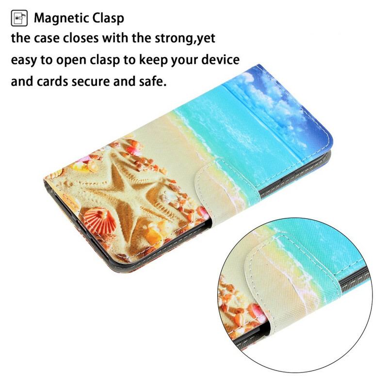 Læder Cover Xiaomi Redmi Note 9 Med Snor Lanyard Beach