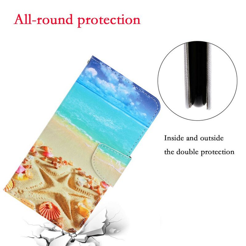 Læder Cover Xiaomi Redmi Note 9 Med Snor Lanyard Beach