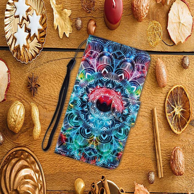 Læder Cover Xiaomi Redmi Note 9 Med Snor Prangende Strappy Mandala