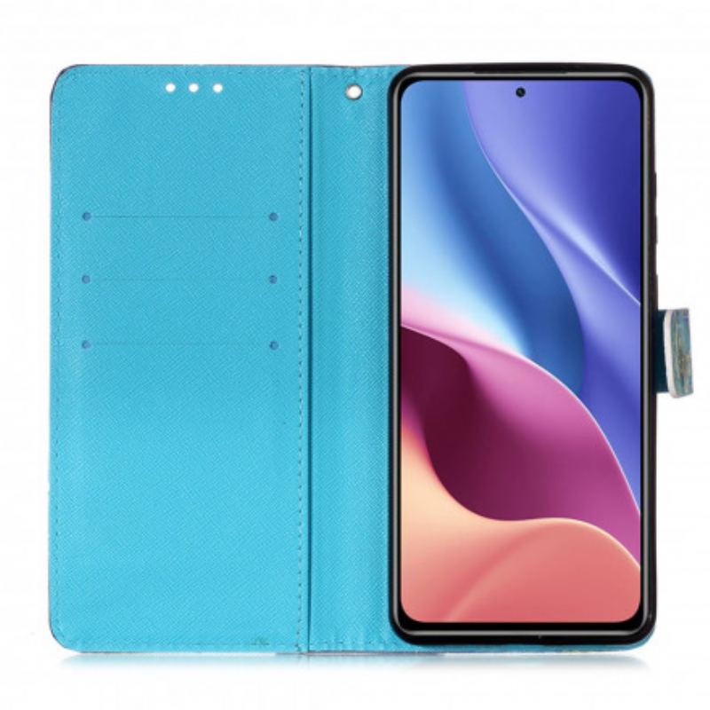 Flip Cover Poco F3 Gyldne Sommerfugle