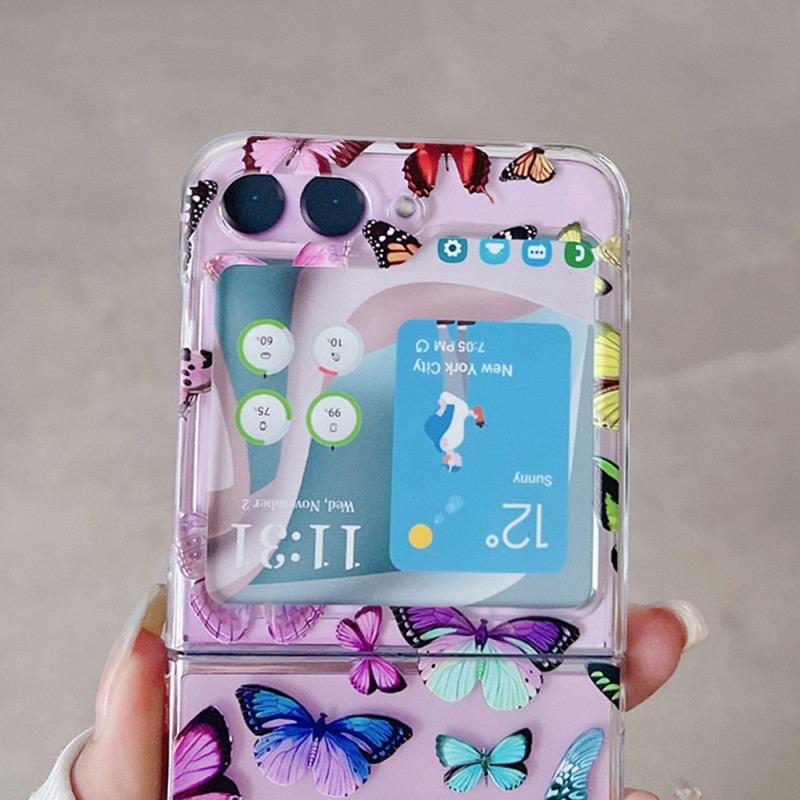 Cover Samsung Galaxy Z Flip 5 Gennemsigtige Farverige Sommerfugle