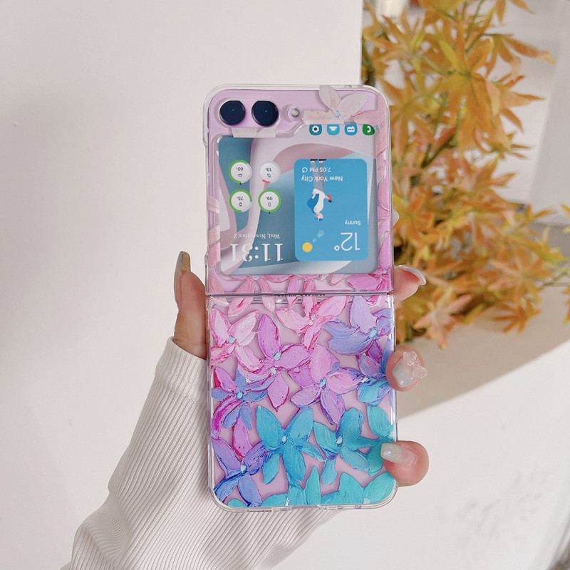 Cover Samsung Galaxy Z Flip 5 Gennemsigtige Grafiske Blomster