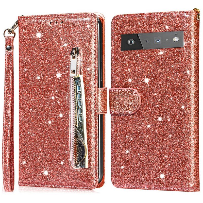 Flip Cover Google Pixel 6 Pro Glitter Møntpung