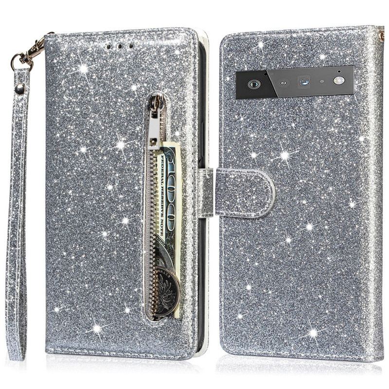 Flip Cover Google Pixel 6 Pro Glitter Møntpung