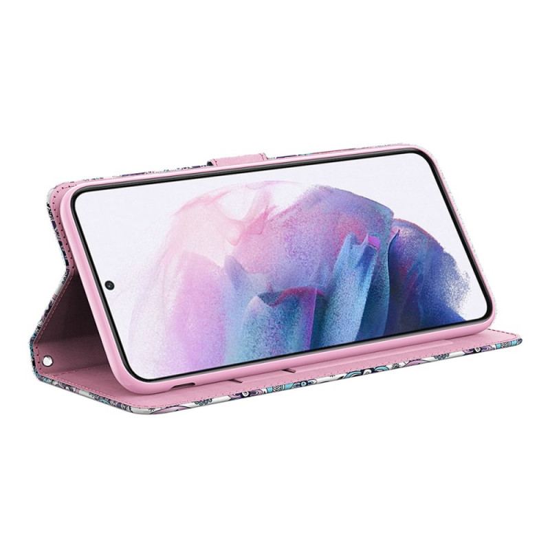 Flip Cover Google Pixel 6 Pro Pink Træ Og Sort Kat